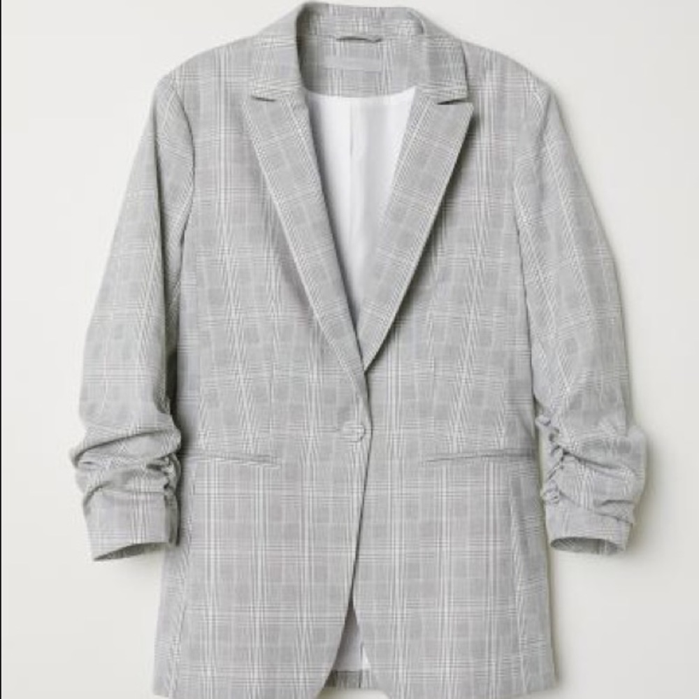 H&M 3/4 sleeve plaid blazer